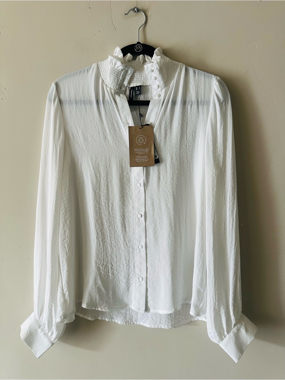 Vero Moda White Ruffle-Neck Button-Down Blouse